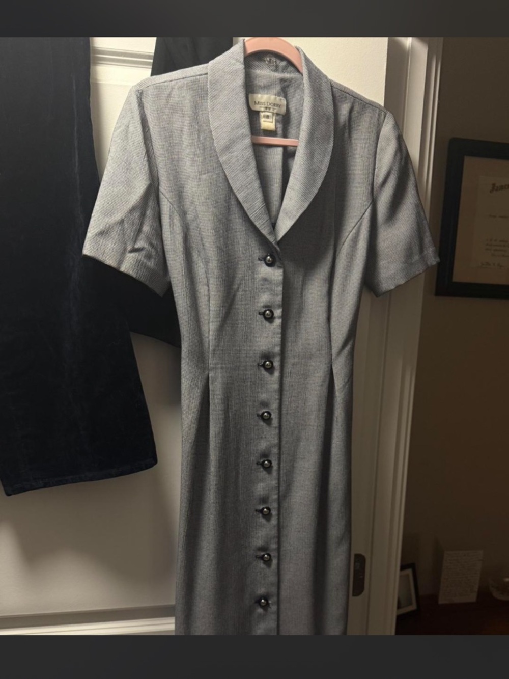 Vintage Ms Dorby Gray/blue Short-Sleeve Button-Front Dress